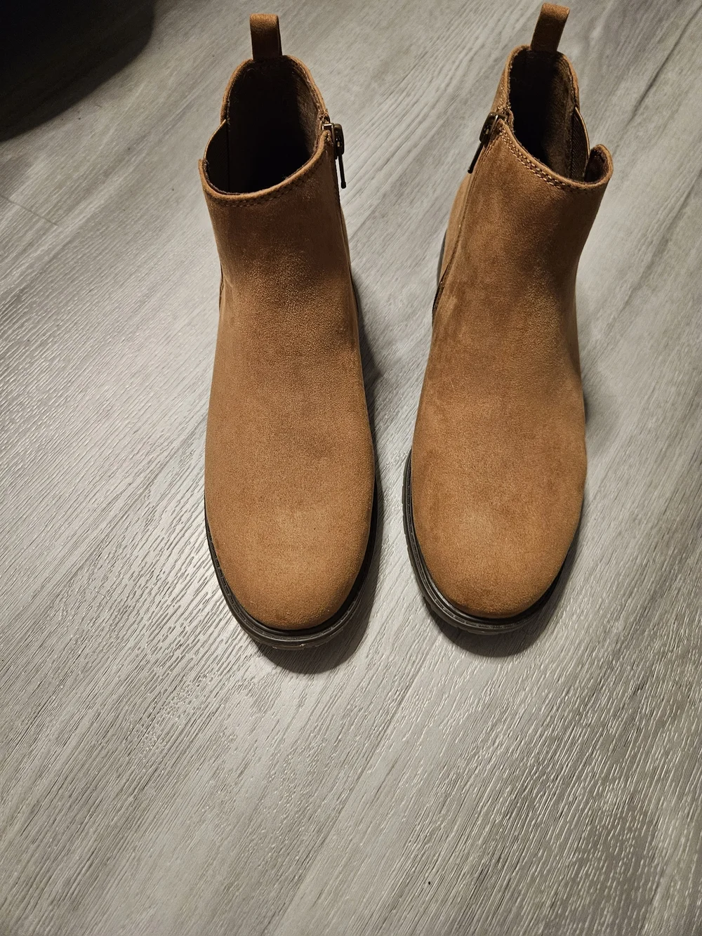 Sonoma Women's Tan Suede Ankle Booties with Side Zip, Size 8.5 Wide